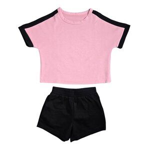 NWOT | Girls Pink & Black 2-Piece Athletic Short Set | Activewear | 8Y-9Y